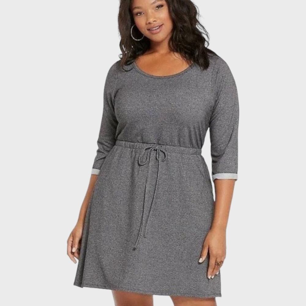 TORRID Gray Tie-Front Sweatshirt Dress with Pockets - NWOT